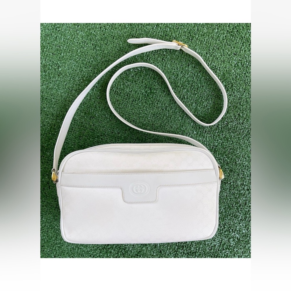 Vintage Gucci White PVC Vinyl Micro GG Monogram Large Camera Crossbody Bag